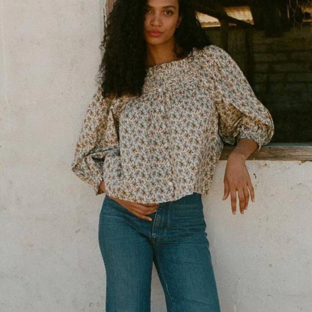 Doen Claudette Pintucked Floral-print Cotton-voile Top In Multi